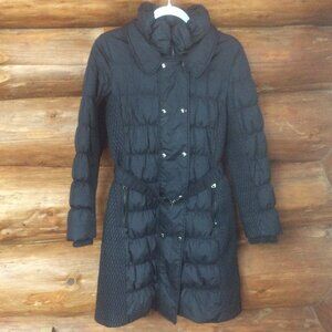 Via Spiga Black Down Filled Long Belted Puffer Jacket Size Small Women's